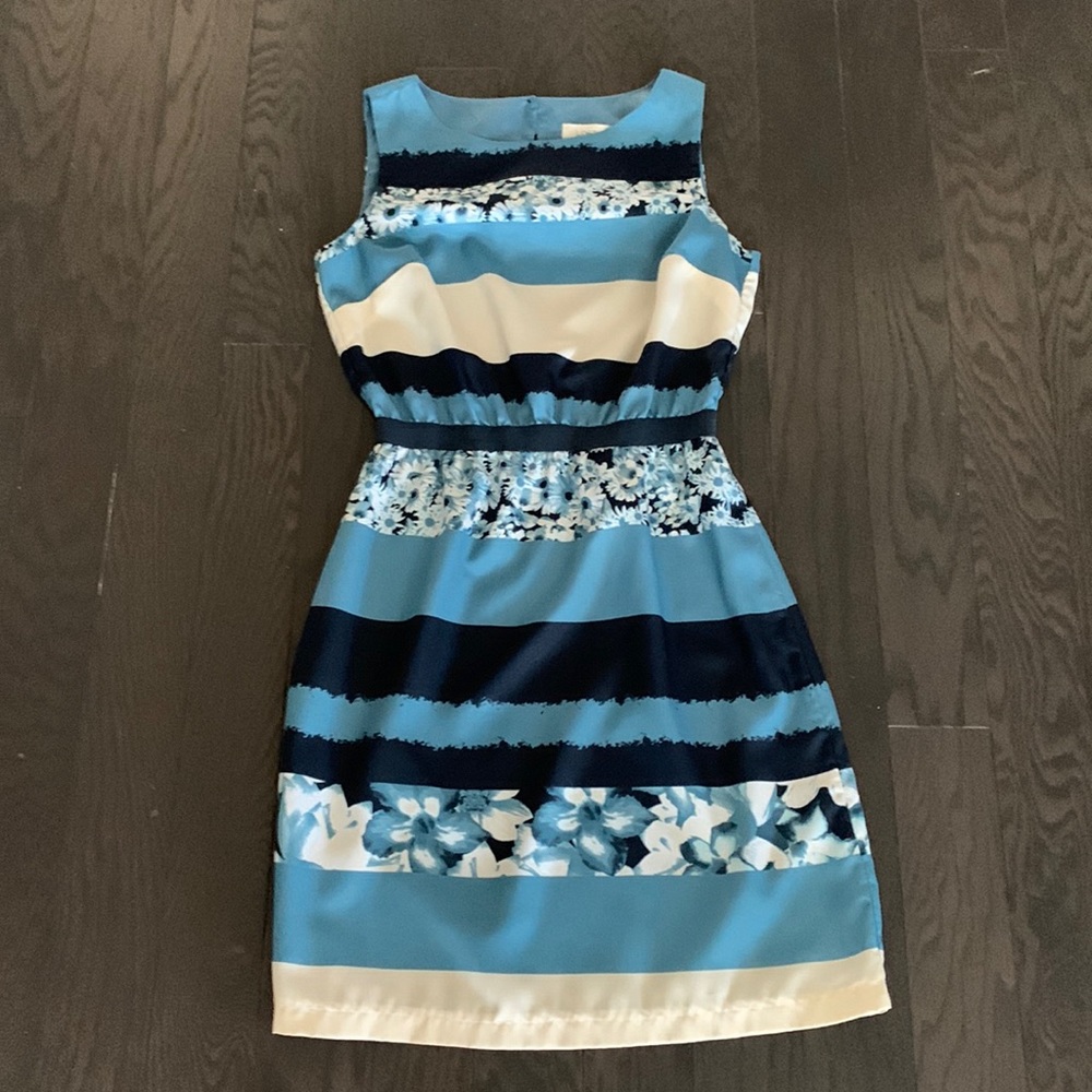 Ann Taylor Loft Blue and Cream Flowered Dress